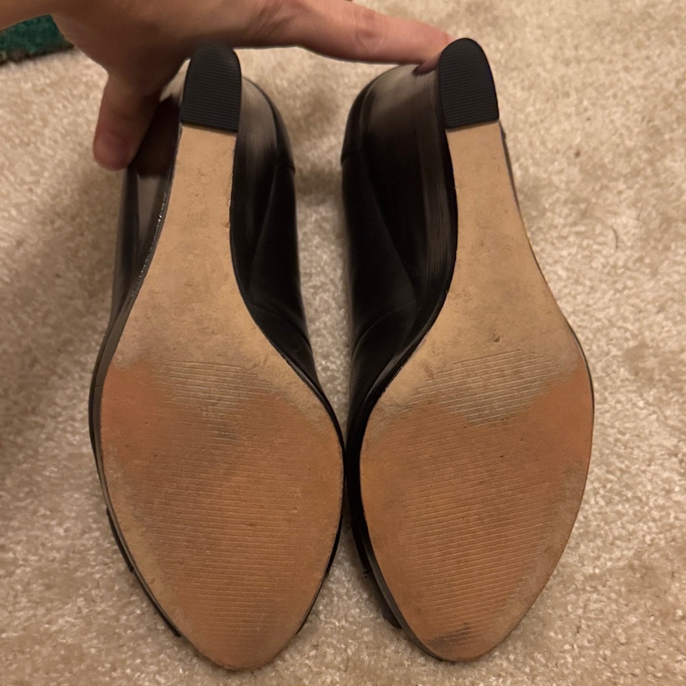 Michael Kors Black Peep Toe Heels with Gold Accent - Picture 2 of 7